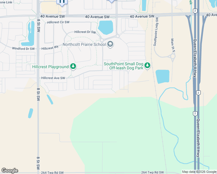 map of restaurants, bars, coffee shops, grocery stores, and more near 429 Hillcrest Road Southwest in Airdrie