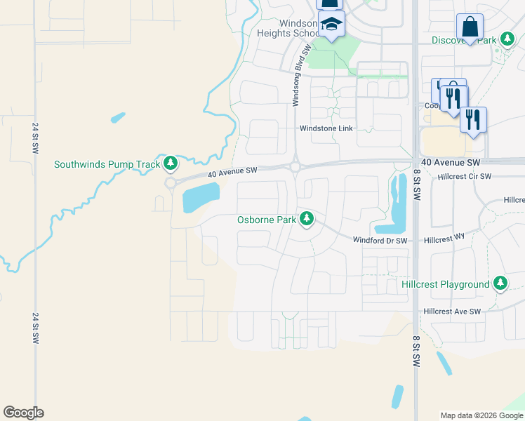 map of restaurants, bars, coffee shops, grocery stores, and more near in Airdrie