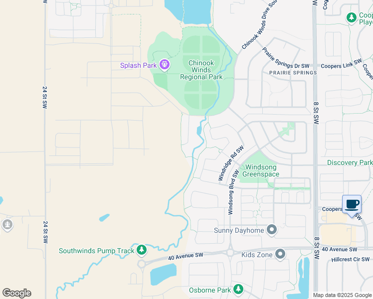 map of restaurants, bars, coffee shops, grocery stores, and more near 78 Windcreek Terrace Southwest in Airdrie