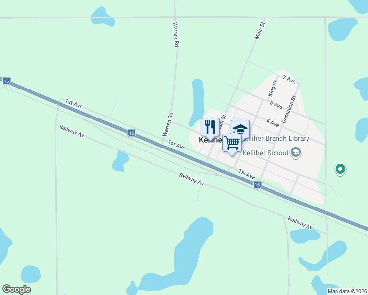 map of restaurants, bars, coffee shops, grocery stores, and more near 1st Avenue in Kelliher