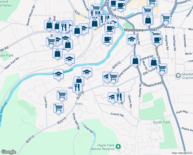 map of restaurants, bars, coffee shops, grocery stores, and more near in Kent