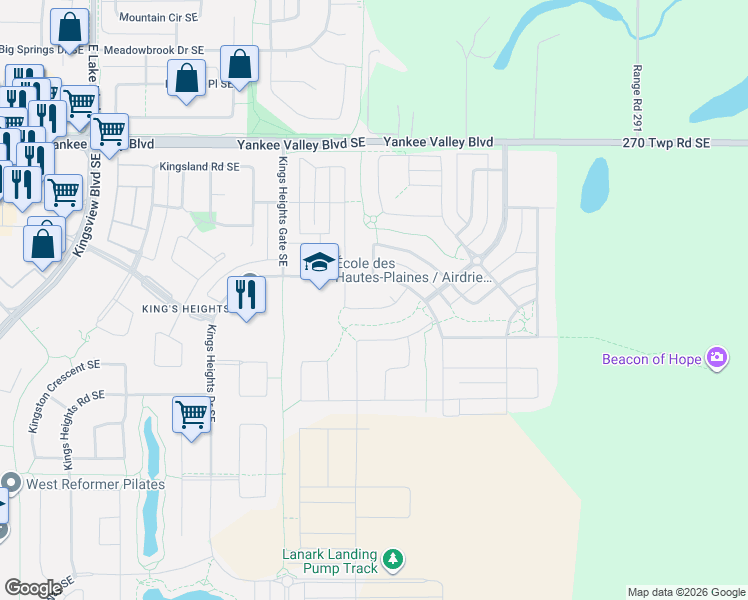 map of restaurants, bars, coffee shops, grocery stores, and more near in Airdrie