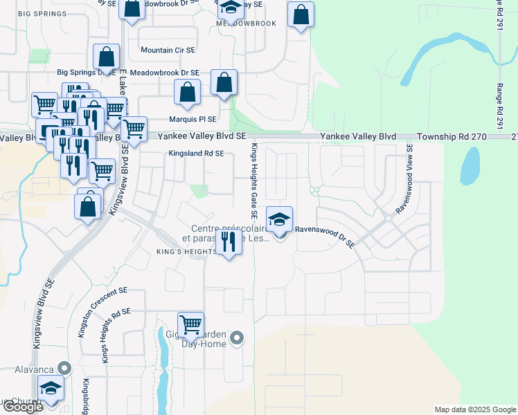 map of restaurants, bars, coffee shops, grocery stores, and more near in Airdrie