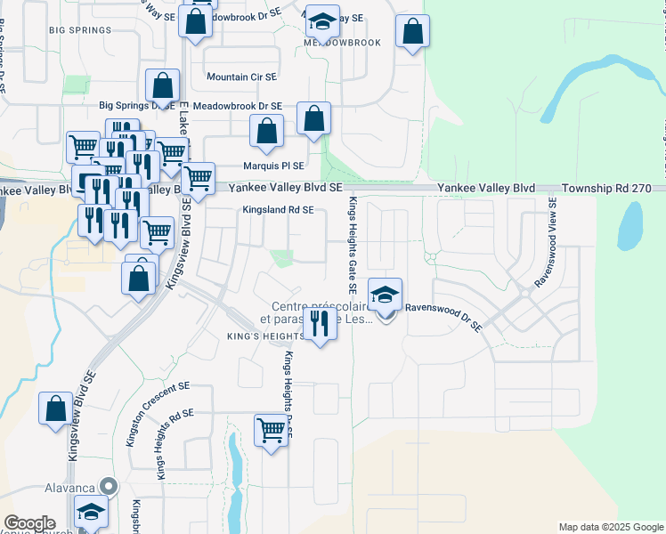 map of restaurants, bars, coffee shops, grocery stores, and more near in Airdrie