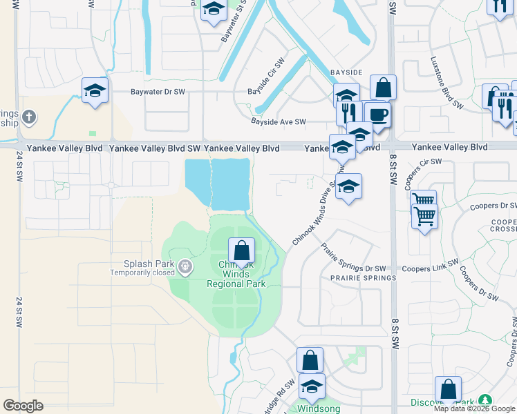 map of restaurants, bars, coffee shops, grocery stores, and more near 300 Chinook Winds Place Southwest in Airdrie