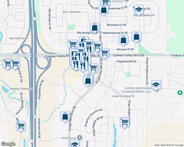 map of restaurants, bars, coffee shops, grocery stores, and more near 10 Market Boulevard Southwest in Airdrie