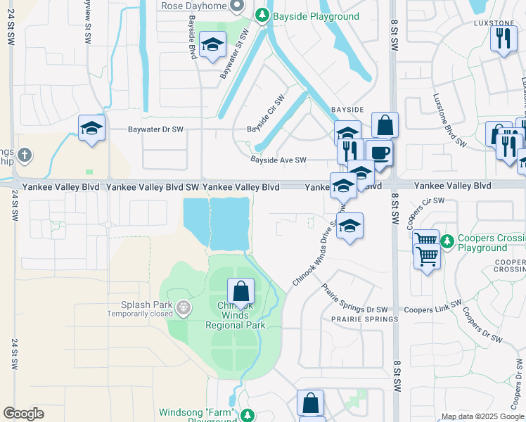 map of restaurants, bars, coffee shops, grocery stores, and more near 300 Chinook Winds Place Southwest in Airdrie