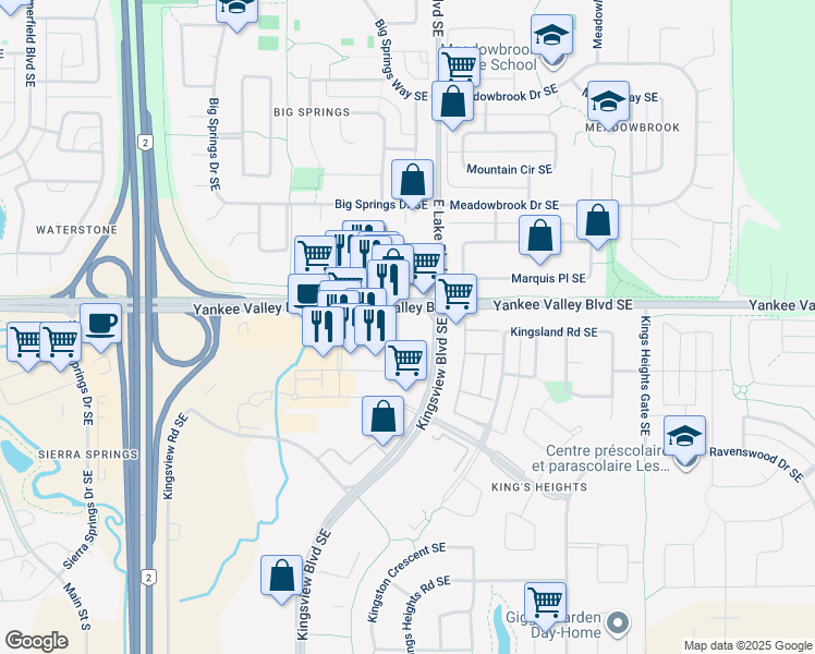 map of restaurants, bars, coffee shops, grocery stores, and more near 1051 Yankee Valley Boulevard in Airdrie