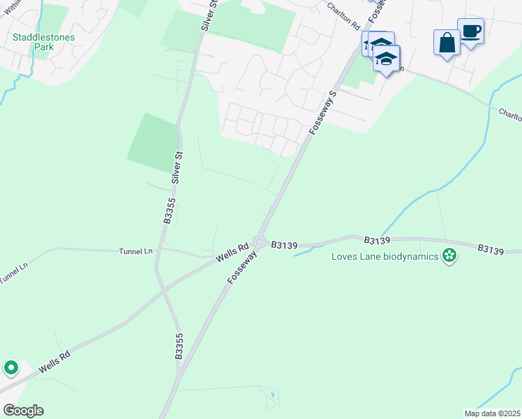 map of restaurants, bars, coffee shops, grocery stores, and more near White Post in Stratton-on-the-Fosse