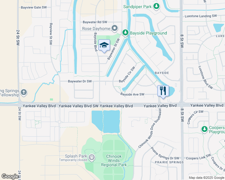 map of restaurants, bars, coffee shops, grocery stores, and more near 1530 Bayside Avenue Southwest in Airdrie