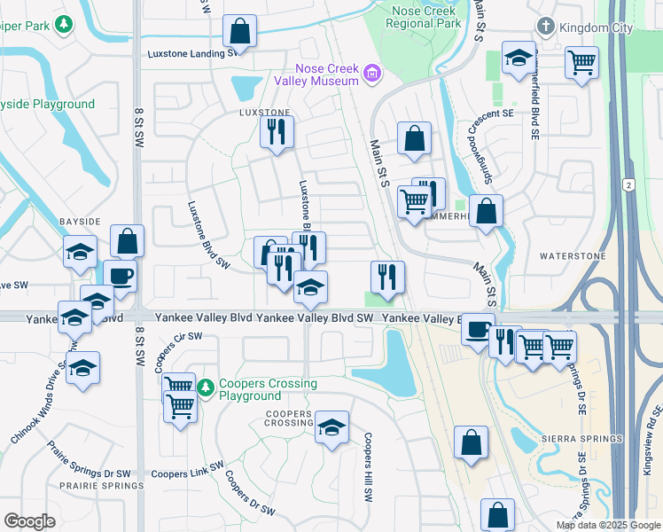 map of restaurants, bars, coffee shops, grocery stores, and more near 410 Yankee Valley Boulevard Southwest in Airdrie