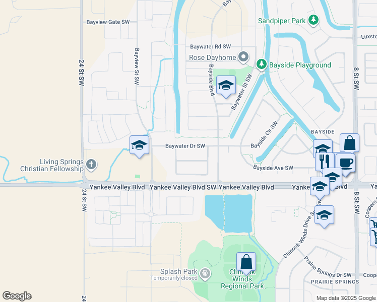 map of restaurants, bars, coffee shops, grocery stores, and more near 1761 Baywater Drive Southwest in Airdrie