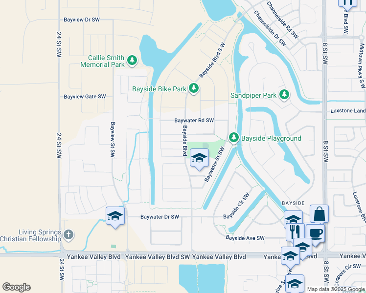 map of restaurants, bars, coffee shops, grocery stores, and more near 202 Baywater Rise Southwest in Airdrie
