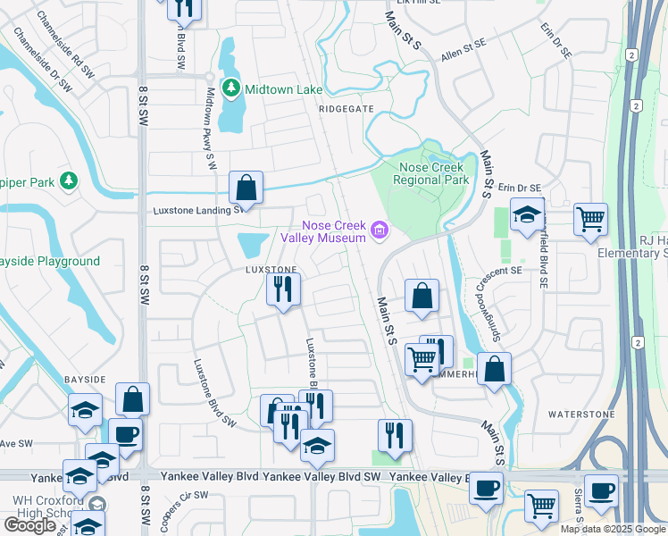 map of restaurants, bars, coffee shops, grocery stores, and more near 436 400 Luxstone Place Southwest in Airdrie