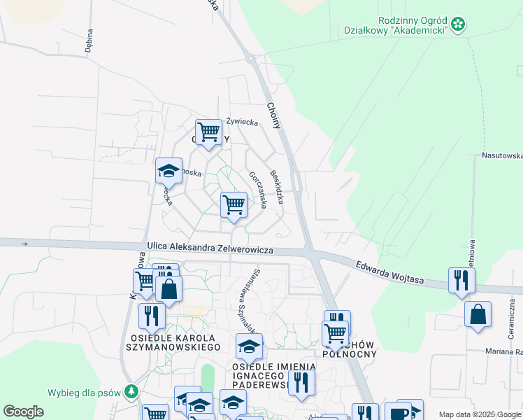 map of restaurants, bars, coffee shops, grocery stores, and more near in Lublin