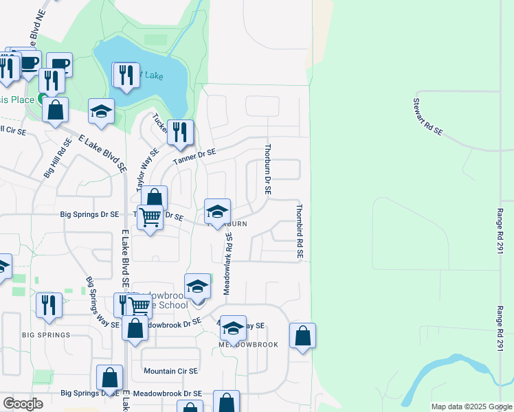 map of restaurants, bars, coffee shops, grocery stores, and more near 1608 Thorburn Drive Southeast in Airdrie
