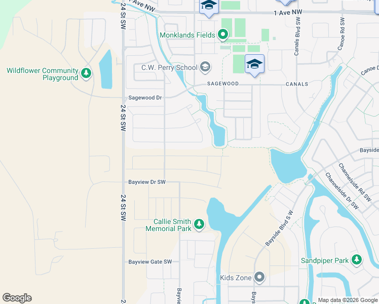 map of restaurants, bars, coffee shops, grocery stores, and more near 320 Sagewood Landing Southwest in Airdrie