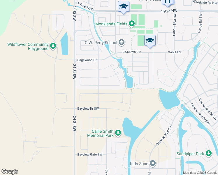 map of restaurants, bars, coffee shops, grocery stores, and more near 320 Sagewood Landing Southwest in Airdrie