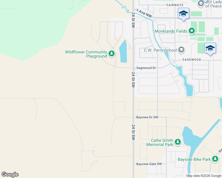 map of restaurants, bars, coffee shops, grocery stores, and more near 271047 24 St SW in Airdrie