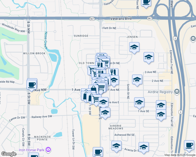map of restaurants, bars, coffee shops, grocery stores, and more near 405 Main Street South in Northwest