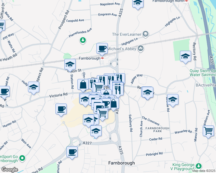 map of restaurants, bars, coffee shops, grocery stores, and more near Boundary Road in Hampshire