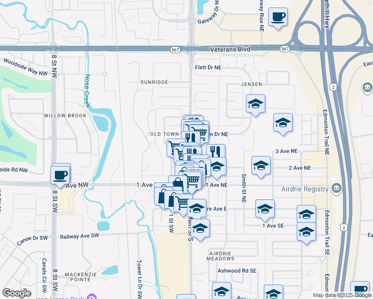 map of restaurants, bars, coffee shops, grocery stores, and more near 405 Main Street South in Northwest