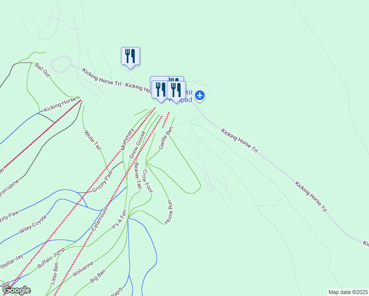 map of restaurants, bars, coffee shops, grocery stores, and more near 1420 Palliser Trail in Golden
