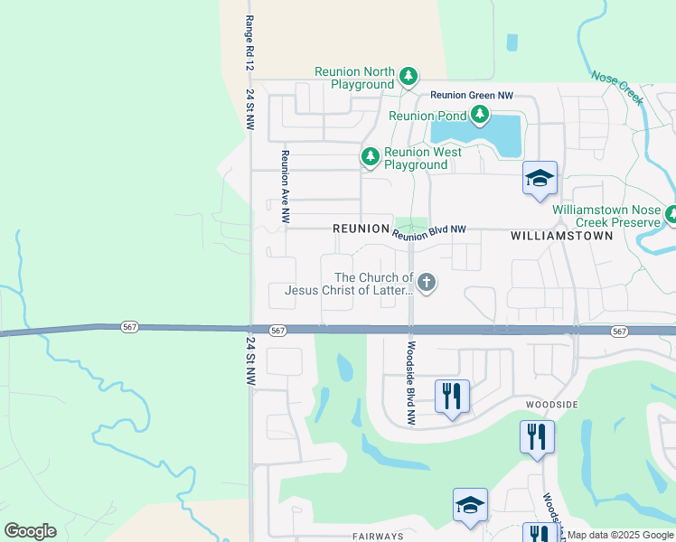 map of restaurants, bars, coffee shops, grocery stores, and more near in Airdrie