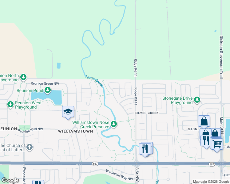 map of restaurants, bars, coffee shops, grocery stores, and more near 1001 8 Street Northwest in Airdrie