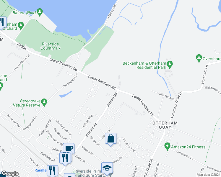 map of restaurants, bars, coffee shops, grocery stores, and more near 762 Lower Rainham Road in Rainham