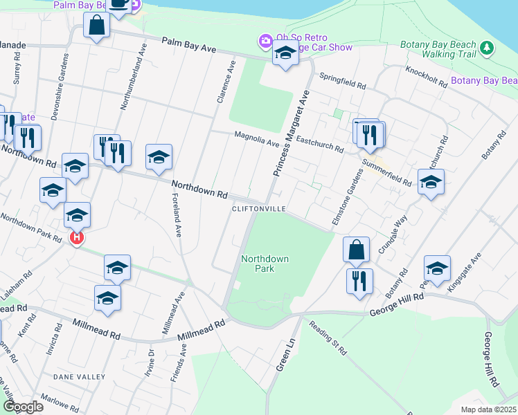 map of restaurants, bars, coffee shops, grocery stores, and more near Albion Road in Kent
