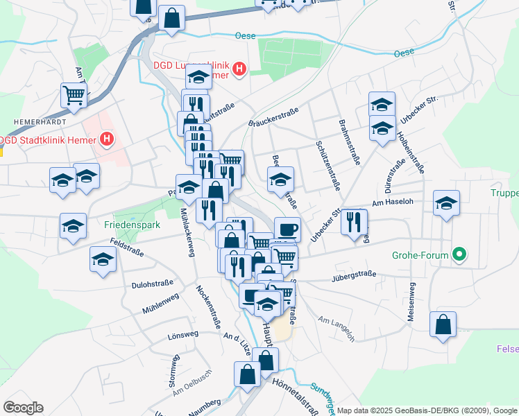 map of restaurants, bars, coffee shops, grocery stores, and more near 17 Bahnhofstraße in Hemer