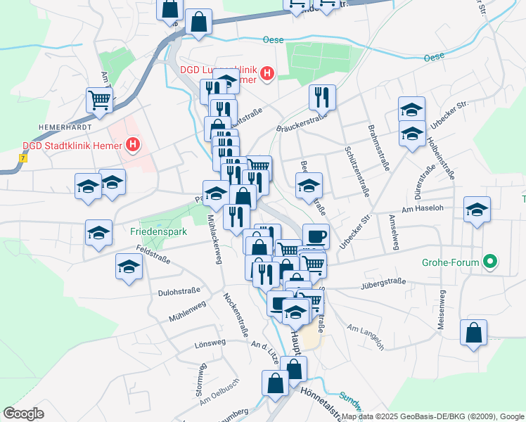map of restaurants, bars, coffee shops, grocery stores, and more near 17 Bahnhofstraße in Hemer