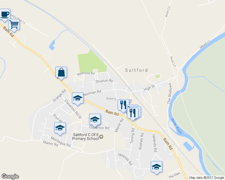 map of restaurants, bars, coffee shops, grocery stores, and more near in Saltford