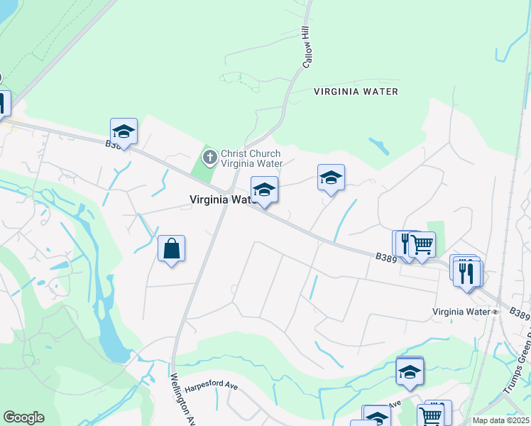 map of restaurants, bars, coffee shops, grocery stores, and more near in Virginia Water