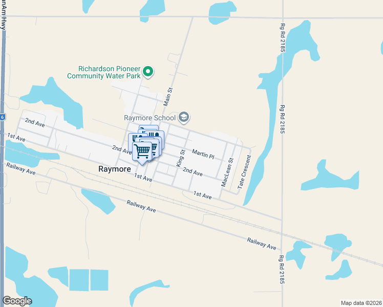 map of restaurants, bars, coffee shops, grocery stores, and more near 1011 Martin Place in Raymore