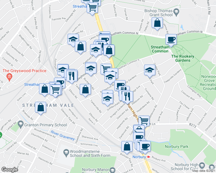 map of restaurants, bars, coffee shops, grocery stores, and more near in London