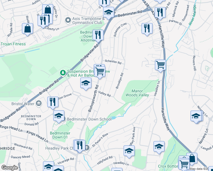 map of restaurants, bars, coffee shops, grocery stores, and more near 16 Lewis Road in City of Bristol