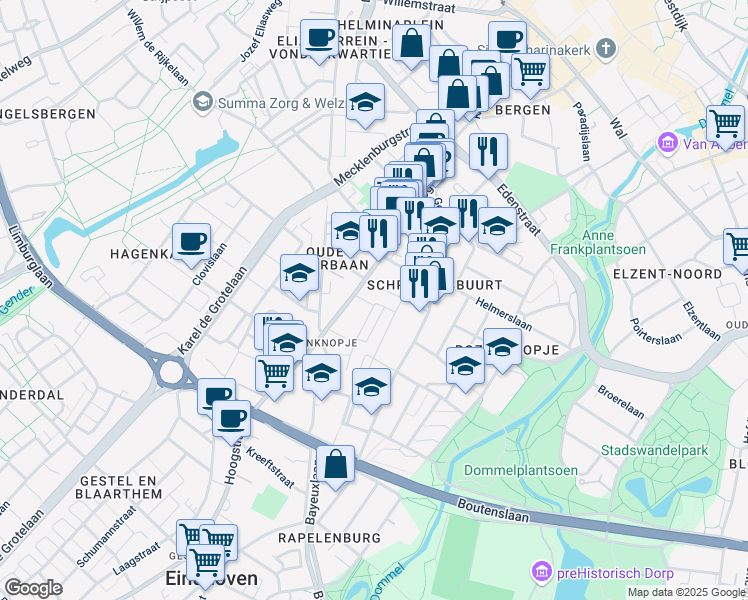 map of restaurants, bars, coffee shops, grocery stores, and more near 1D Hallenweg in Eindhoven