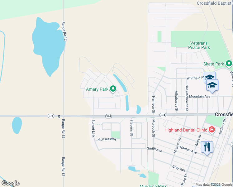 map of restaurants, bars, coffee shops, grocery stores, and more near 137 Amery Cres in Crossfield
