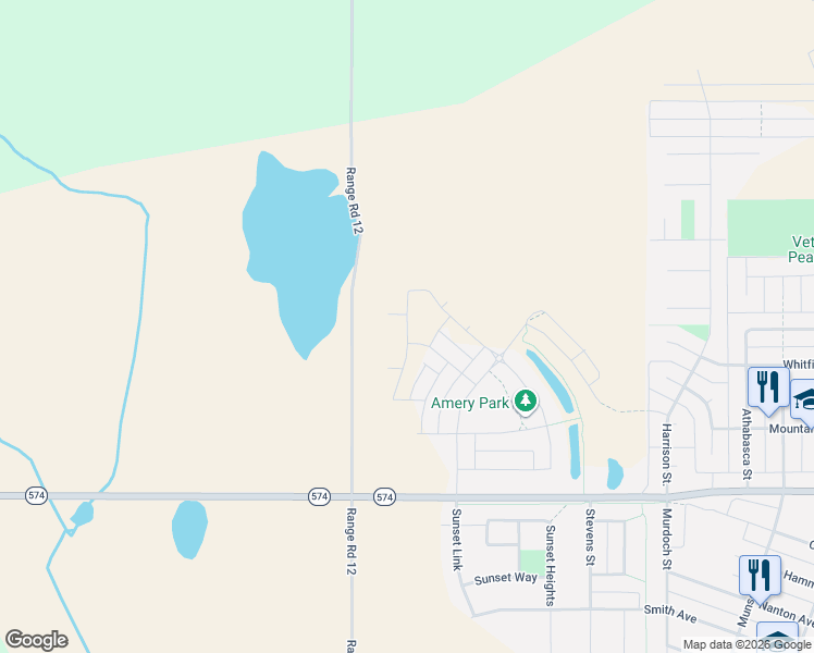 map of restaurants, bars, coffee shops, grocery stores, and more near 159 Ellen Road in Crossfield