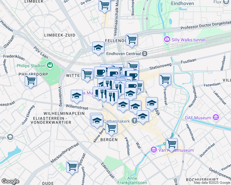 map of restaurants, bars, coffee shops, grocery stores, and more near Expeditiestraat in Eindhoven