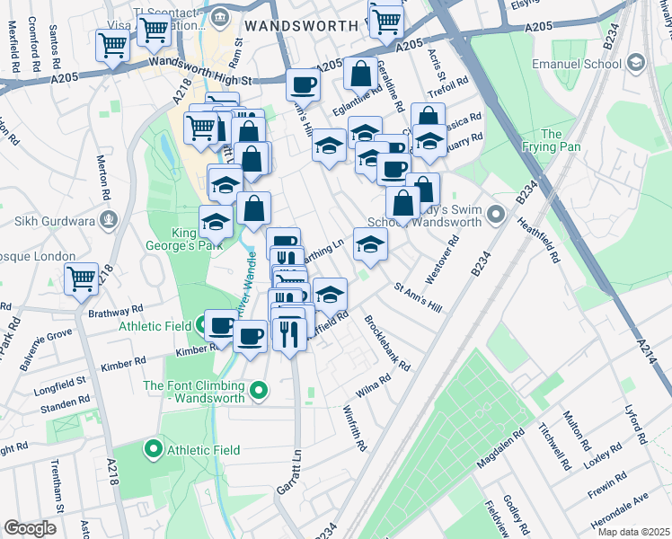 map of restaurants, bars, coffee shops, grocery stores, and more near in Greater London