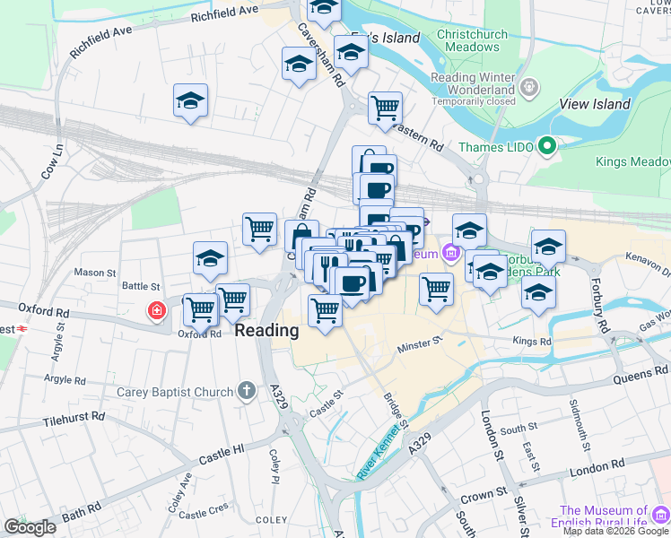 map of restaurants, bars, coffee shops, grocery stores, and more near 4 Greyfriars Road in Berkshire