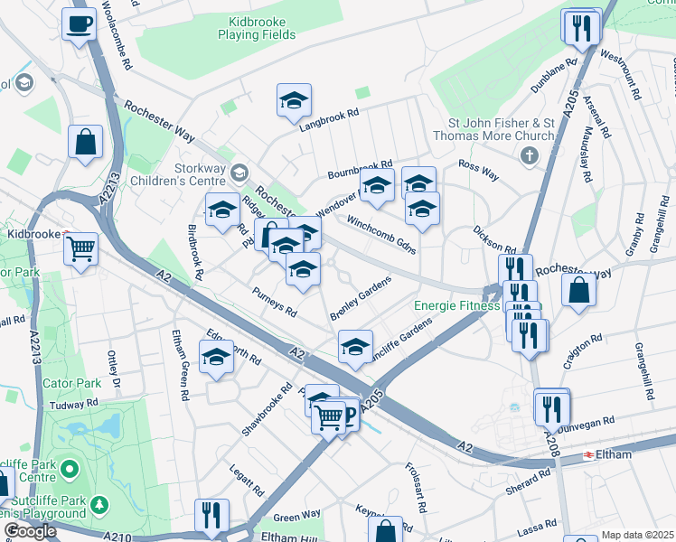 map of restaurants, bars, coffee shops, grocery stores, and more near Lynsted Gardens in Greater London