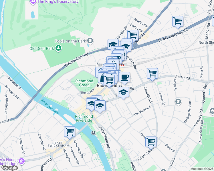 map of restaurants, bars, coffee shops, grocery stores, and more near in Richmond