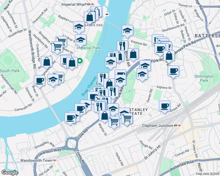 map of restaurants, bars, coffee shops, grocery stores, and more near 6 Cotton Row in Greater London