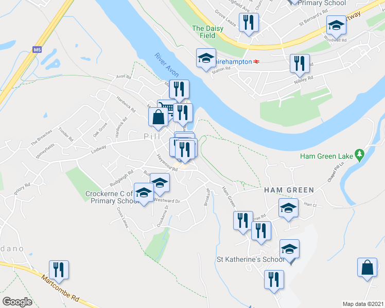 map of restaurants, bars, coffee shops, grocery stores, and more near 13 Mount Pleasant in Pill