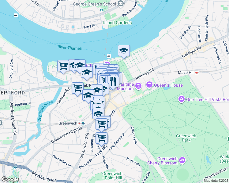 map of restaurants, bars, coffee shops, grocery stores, and more near  in Greater London