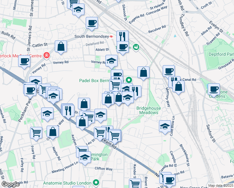 map of restaurants, bars, coffee shops, grocery stores, and more near in London